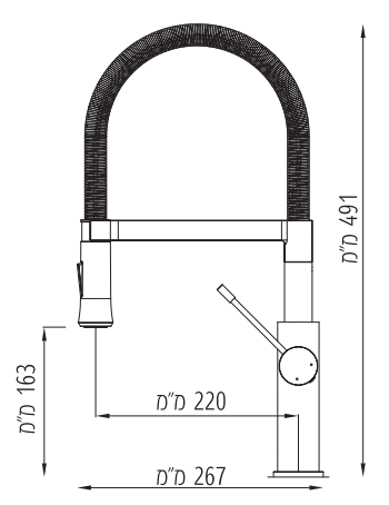 ברז מטבח צינור גמיש שחור מט P3 שגיב 15540b SAGIV