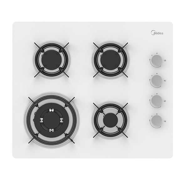 כיריים גז 4 להבות Midea מידאה 6742 60GL403 זכוכית לבנה