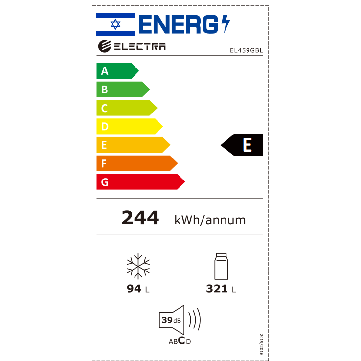 מקרר מקפיא עליון אלקטרה ELECTRA EL459GBL זכוכית שחורה
