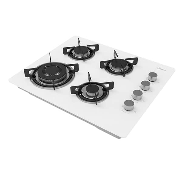 כיריים גז 4 להבות Midea מידאה 6742 60GL403 זכוכית לבנה