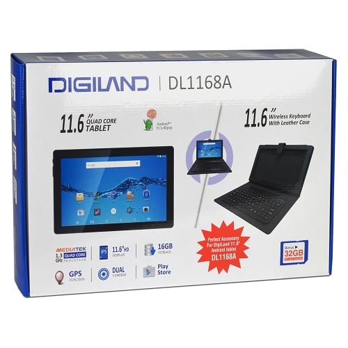 טאבלט + מקלדת + תיק מעטפה DigiLand DL1168A-BLU