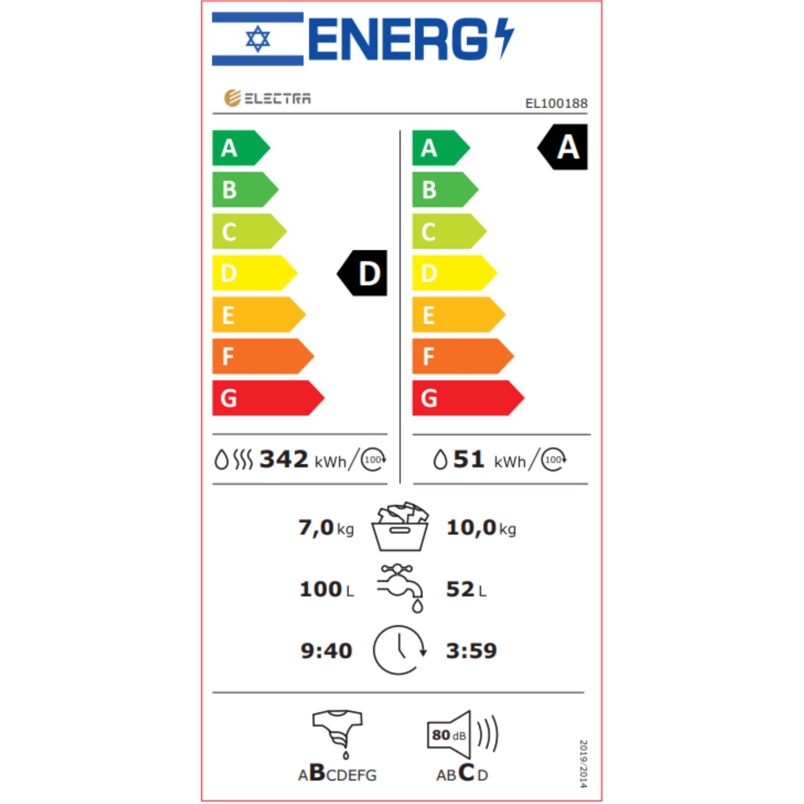 מכונת כביסה 10 ק"ג משולבת מייבש 7 ק"ג Electra EL100188 אלקטרה